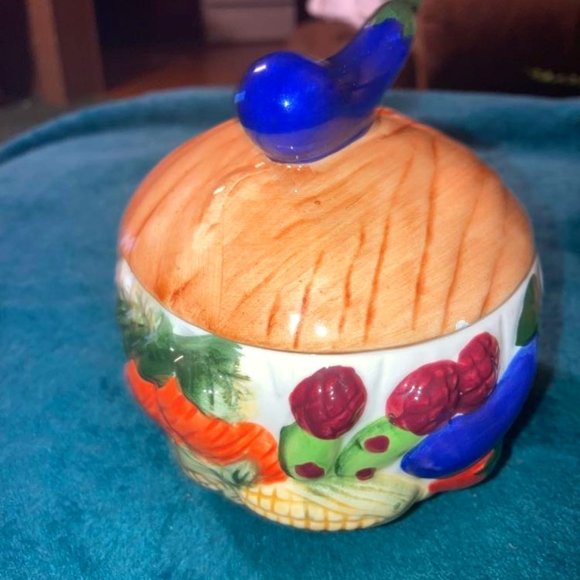 Jay Import Company Vintage Small Jam Jar w/ Lid Vegetable Design Eggplant - Picture 1 of 4